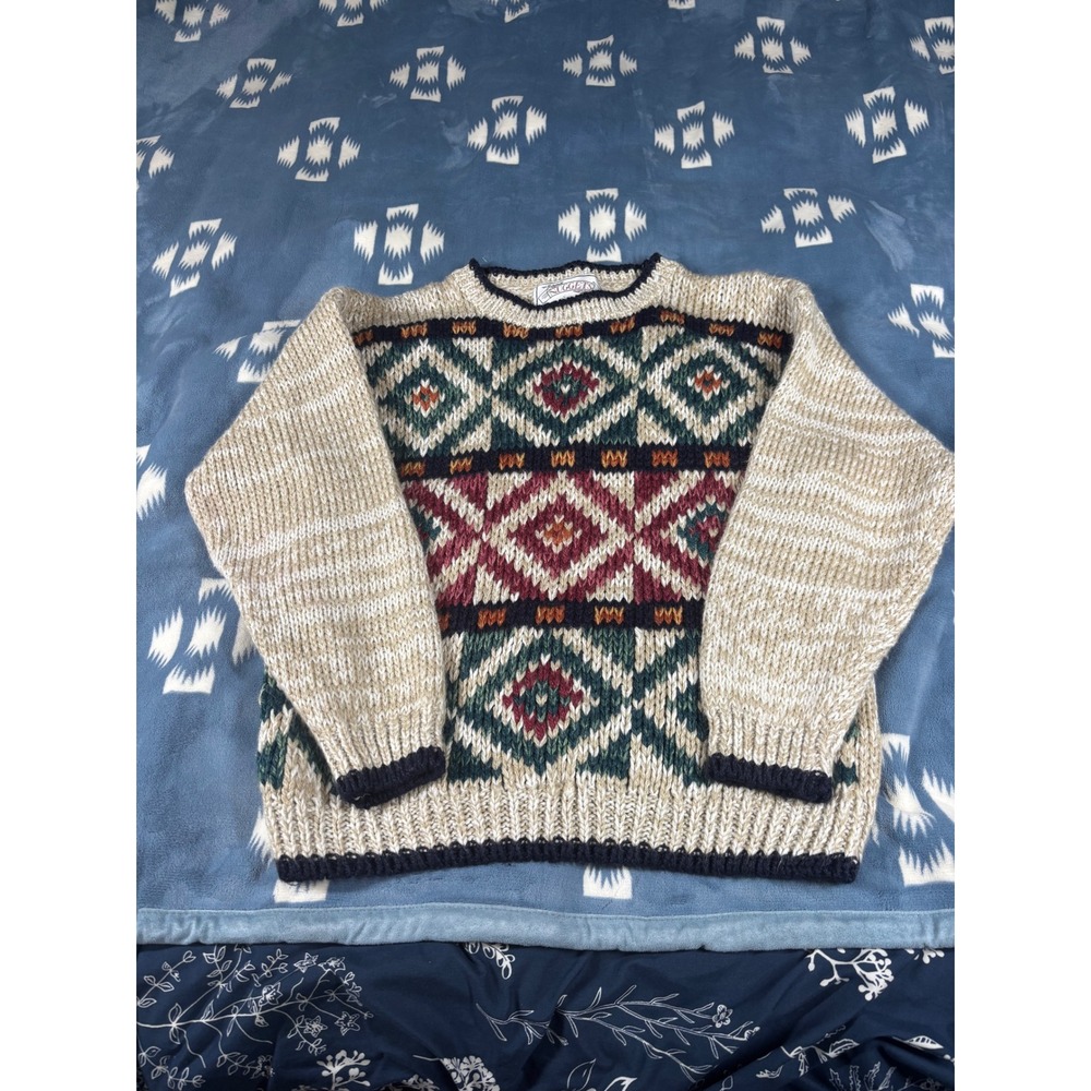 Vintage 1992 Nuggets Southwestern Geometric Ramie Blend Knit Sweater Medium